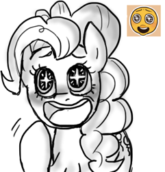 Size: 386x401 | Tagged: safe, artist:corinnecorner, pinkie pie, earth pony, pony, happy, monochrome, solo