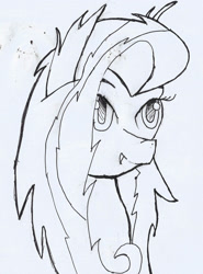 Size: 1280x1728 | Tagged: safe, artist:flutteriot, fluttershy, pegasus, pony, monochrome, solo, traditional art