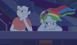 Size: 1870x1090 | Tagged: safe, artist:ilaria122, derpibooru import, rainbow dash, soarin', equestria girls, equestria girls series, spring breakdown, spoiler:eqg series (season 2), blushing, bracelet, braid, clothes, dress, equestria girls-ified, female, geode of super speed, jewelry, looking away, magical geodes, male, pants, ponytail, shipping, shirt, smiling, soarindash, straight, windswept hair, yacht