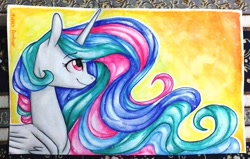 Size: 1024x650 | Tagged: safe, artist:twixyamber, princess celestia, alicorn, pony, bust, photo, portrait, solo, traditional art