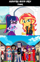 Size: 3300x5100 | Tagged: safe, artist:lhenao, sci-twi, sunset shimmer, twilight sparkle, human, ladybug, fanfic:equestria nexus girls, equestria girls, avatar, ben 10 omniverse, crossover, fanfic, genie, geode of empathy, geode of telekinesis, gravity rush, gwen tennyson, humanized, huntress, kat, korra, kunoichi, magical geodes, miraculous ladybug, naruto shippuden, plumber, portal to equestria, raven (teen titans), ruby rose, rwby, sakura haruno, shantae, shantae (character), shantae: half-genie hero, superhero, teen titans, the legend of korra, titan