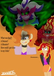 Size: 751x1063 | Tagged: safe, artist:jenna56, adagio dazzle, sunset satan, sunset shimmer, oc, equestria girls, blushing, looking up