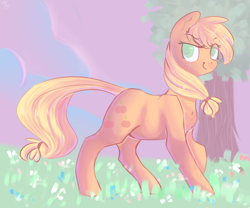 Size: 2400x2000 | Tagged: safe, artist:bonbrony, applejack, earth pony, pony, hatless, missing accessory, solo, tree