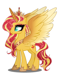 Size: 1200x1486 | Tagged: safe, artist:elementbases, artist:gihhbloonde, sunset shimmer, alicorn, pony, alicornified, base used, crown, female, jewelry, mare, race swap, regalia, shimmercorn, simple background, smiling, solo, transparent background