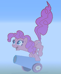 Size: 855x1027 | Tagged: safe, pinkie pie, earth pony, pony, minecraft, minecraft pixel art, open mouth, party cannon, pixel art, raised tail, tail