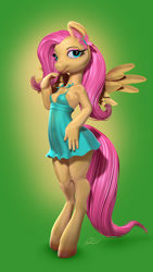 Size: 507x900 | Tagged: safe, artist:runsammya, fluttershy, anthro, 3d, 3d model, clothes, dress, solo