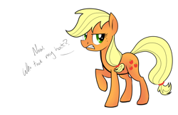 Size: 858x556 | Tagged: safe, artist:wubcakeva, applejack, earth pony, pony, hatless, missing accessory, solo