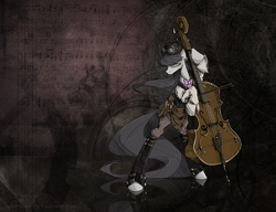 Size: 1300x1000 | Tagged: safe, artist:nastylady, octavia melody, earth pony, pony, abstract background, cello, clothes, eyes closed, female, goggles, hat, mare, musical instrument, playing instrument, solo, steampunk