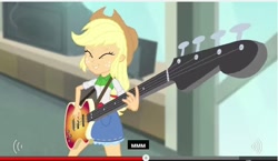 Size: 638x370 | Tagged: safe, screencap, applejack, equestria girls, rainbow rocks, guitar, meme, youtube caption