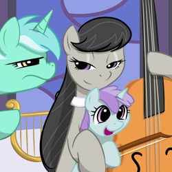 Size: 1000x1000 | Tagged: safe, artist:kloudmutt, liza doolots, lyra heartstrings, octavia melody, petunia, tootsie flute, earth pony, pony, cello, lyre, musical instrument