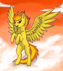 Size: 776x872 | Tagged: safe, artist:francis-chen, derpibooru import, spitfire, pegasus, pony, female, mare, rearing, two toned mane, wings, yellow coat
