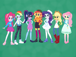 Size: 3000x2250 | Tagged: safe, artist:crispykreme, artist:snackcracklepop, edit, screencap, applejack, fluttershy, pinkie pie, rainbow dash, rarity, sci-twi, sunset shimmer, twilight sparkle, better together, equestria girls, holidays unwrapped, alternate costumes, eqg promo pose set, geode of super strength, holiday, humane five, humane seven, humane six, magical geodes, outfit, outfits, shoes, sneakers