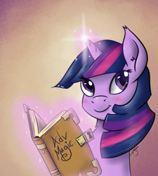 Size: 1500x1664 | Tagged: safe, artist:jorobro, derpibooru import, twilight sparkle, pony, book, bust, female, levitation, looking up, magic, mare, portrait, signature, smiling, solo, telekinesis