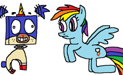 Size: 1095x676 | Tagged: safe, artist:mixopolischannel, derpibooru import, rainbow dash, pegasus, pony, crossover, lego, puppycorn, the lego movie, unikitty! (tv series)