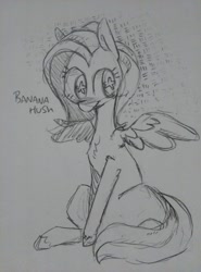 Size: 712x960 | Tagged: safe, artist:meowing-ghost, fluttershy, pegasus, pony, monochrome, sketch, solo, traditional art