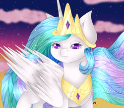 Size: 4000x3507 | Tagged: safe, artist:ponypuu, princess celestia, alicorn, pony, absurd resolution, cloud, solo, stars, twilight (astronomy)