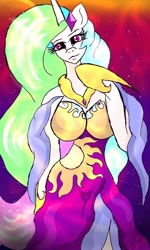 Size: 600x1000 | Tagged: safe, artist:zomixnu, princess celestia, anthro, arm hooves, big breasts, breasts, drawn on phone, female, huge breasts, princess breastia, solo