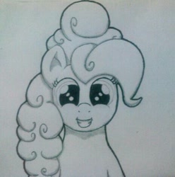 Size: 464x467 | Tagged: safe, artist:ljdamz1119, pinkie pie, earth pony, pony, bust, curly hair, monochrome, portrait, solo, traditional art