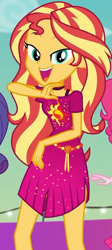 Size: 485x1078 | Tagged: safe, screencap, sunset shimmer, better together, equestria girls, i'm on a yacht, cropped, dancing, female, geode of empathy, looking at you, magical geodes, smiling