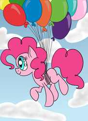 Size: 1600x2200 | Tagged: safe, artist:yourfavoritelove, pinkie pie, earth pony, pony, balloon, floating, solo, then watch her balloons lift her up to the sky