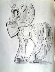 Size: 975x1280 | Tagged: safe, artist:shoeunit, rarity, pony, unicorn, glamour glow, solo, traditional art