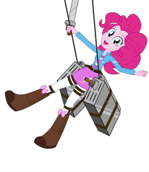 Size: 2598x3000 | Tagged: safe, artist:amante56, pinkie pie, equestria girls, attack on titan, boots, clothes, crossover, looking at you, open mouth, shingeki no koyubi, skirt, solo, sword, vector, weapon