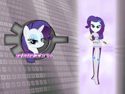 Size: 1024x768 | Tagged: safe, artist:10networks, rarity, equestria girls, bracelet, clothes, code lyoko, cutie mark, diamond, jewelry, knee pads, solo, uniform, xana