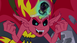 Size: 1920x1080 | Tagged: safe, screencap, sunset satan, sunset shimmer, demon, equestria girls, equestria girls (movie), big crown thingy, element of magic, fangs, female, jewelry, monster, regalia, solo