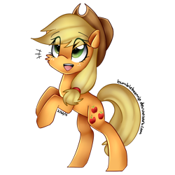 Size: 1000x1000 | Tagged: safe, artist:bumblebeemlp, applejack, earth pony, pony, applejack's hat, blonde, blonde mane, blonde tail, female, green eyes, mare, orange coat, solo