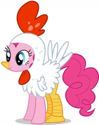 Size: 1293x1634 | Tagged: safe, pinkie pie, chicken, earth pony, pony, animal costume, chicken pie, chicken suit, clothes, costume, simple background, solo, vector, white background