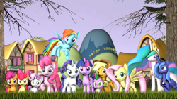 Size: 1920x1080 | Tagged: safe, artist:jaygaming1, derpibooru import, apple bloom, applejack, fluttershy, pinkie pie, princess celestia, princess luna, rainbow dash, rarity, scootaloo, spike, sweetie belle, twilight sparkle, alicorn, dragon, earth pony, pegasus, pony, unicorn, 3d, cutie mark crusaders, mane seven, mane six, source filmmaker