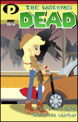 Size: 3000x4671 | Tagged: safe, artist:ruinedomega, applejack, equestria girls, comic cover, crossover, gun, parody, revolver, shotgun, the walking dead, weapon