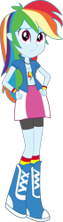 Size: 1343x4708 | Tagged: safe, artist:marcorois, derpibooru import, rainbow dash, equestria girls, boots, clothes, compression shorts, cute, dashabetes, female, hand on hip, looking at you, miniskirt, shoes, shorts, simple background, skirt, socks, solo, transparent background