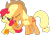 Size: 1024x725 | Tagged: safe, artist:masem, apple bloom, applejack, earth pony, pony, adorabloom, blowing, blushing, cute, embarrassed, floaty, inflatable, jackabetes, puffy cheeks, simple background, sisters, transparent background, vector, water wings