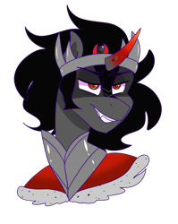 Size: 1280x1607 | Tagged: safe, artist:cubbybatdoodles, derpibooru import, king sombra, pony, unicorn, bust, crown, jewelry, lidded eyes, male, regalia, smiling, smirk, solo