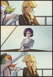 Size: 1239x1799 | Tagged: safe, artist:tcn1205, derpibooru import, applejack, rainbow dash, rarity, equestria girls, beanie, comic, female, hat, lesbian, rarijack, shipping, titanic