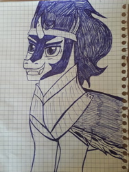 Size: 3456x4608 | Tagged: safe, artist:katya, derpibooru import, king sombra, pony, drawing, graph paper, happy, lined paper, solo