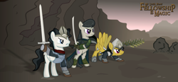 Size: 6890x3200 | Tagged: safe, artist:shadowdark3, daring do, octavia melody, earth pony, pony, elendil, elrond, fellowship is magic, isildur, lord of the rings