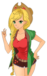 Size: 650x1050 | Tagged: safe, artist:dannyroos, artist:dannysoarin, applejack, human, clothes, humanized, shirt, shorts, simple background, solo, tanktop, transparent background