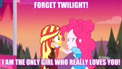 Size: 889x500 | Tagged: safe, edit, edited screencap, screencap, pinkie pie, sunset shimmer, better together, equestria girls, sunset's backstage pass!, female, implied lesbian, implied shipping, implied sunsetsparkle, lesbian, meme, shipping, sunsetpie