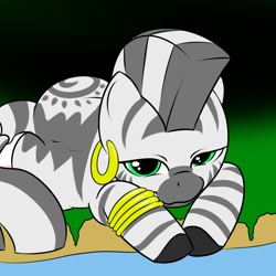 Size: 1000x1000 | Tagged: safe, artist:kloudmutt, zecora, zebra, ear piercing, earring, female, jewelry, mare, piercing, solo