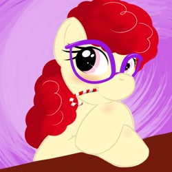 Size: 1000x1000 | Tagged: safe, artist:kloudmutt, twist, blushing, candy cane, glasses, solo