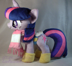 Size: 808x735 | Tagged: safe, artist:sugarstitch, derpibooru import, twilight sparkle, winter wrap up, accessories, clothes, irl, photo, plushie, saddle, scarf, solo