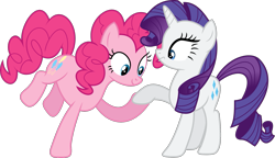 Size: 1801x1039 | Tagged: safe, artist:8-notes, pinkie pie, rarity, earth pony, pony, unicorn, canterlot boutique, .svg available, female, hooves, lesbian, raripie, shipping, simple background, transparent background, vector