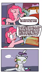 Size: 2506x4338 | Tagged: safe, artist:helsaabi, opalescence, pinkie pie, earth pony, pony, canterlot boutique, comic, cupcake, letter, scene interpretation