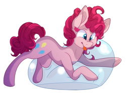 Size: 1024x768 | Tagged: safe, artist:elskafox, pinkie pie, earth pony, pony, balloon, balloon sitting, cute, diapinkes, solo, tongue out, underhoof