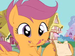 Size: 800x600 | Tagged: safe, artist:sunibee, scootaloo, cute, cutealoo, eating, sandwich, solo