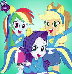 Size: 1500x1550 | Tagged: safe, artist:caliazian, derpibooru import, edit, applejack, rainbow dash, rarity, equestria girls, character, trio, wondercolts, wondercolts uniform