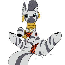 Size: 900x900 | Tagged: safe, artist:kloudmutt, zecora, zebra, bikini, bra, bra on pony, clothes, panties, striped underwear, swimsuit, underwear