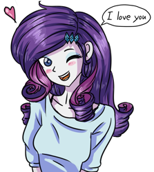 Size: 935x1048 | Tagged: safe, artist:tcn1205, rarity, human, equestria girls, blushing, bronybait, cute, eyes closed, heart, humanized, i love you, looking at you, love, open mouth, pony coloring, raribetes, simple background, solo, white background